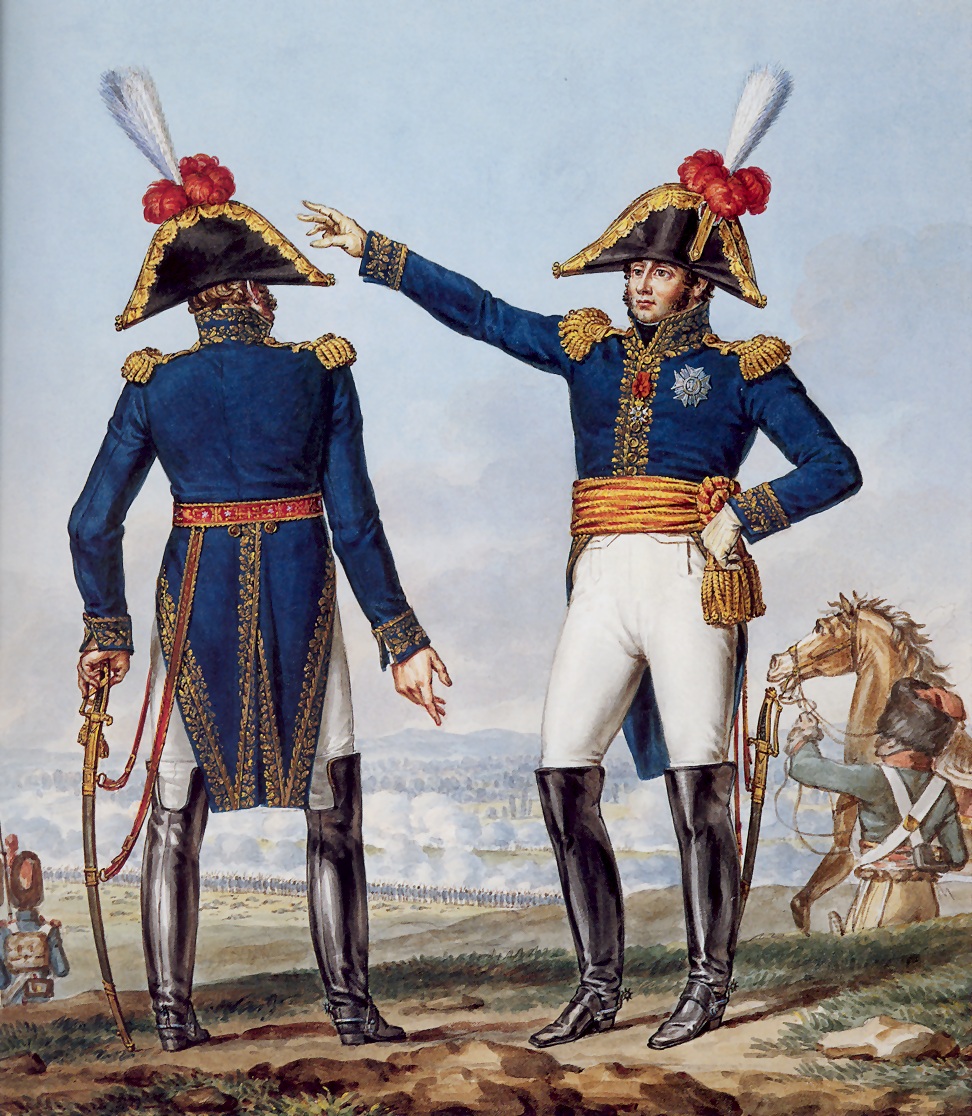 Die Abbildung zeigt einen Divisionsgeneral - ein Rang höher als ein Brigadegeneral - aus einer Abbildungsserie von Carle Vernet zu den Uniformen der Grande Armée von 1812.